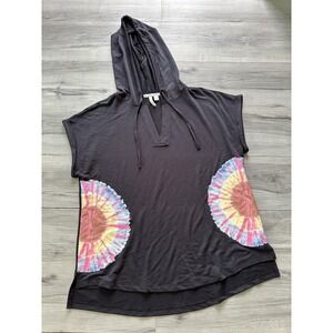 LIVE WELL HOODIE Women's Size XL Black Cap Sleeve Mandala Stretch Activewear